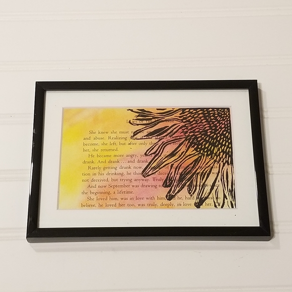 Matted Sunflower Watercolor Linocut Print - Picture 2 of 5